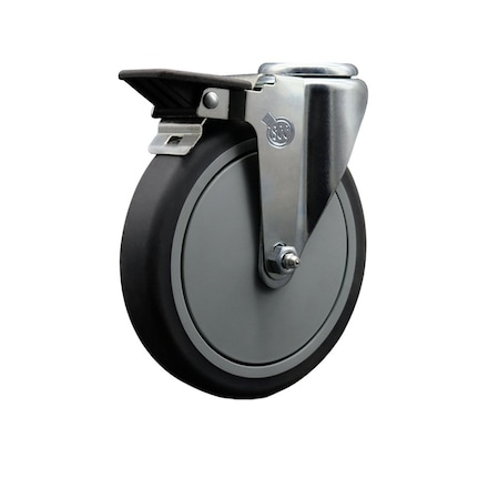 Service Caster 6'' Thermo Rubber Wheel Swivel Bolt Hole Caster with Posi Lock Brake SCC-BH20S614-TPRB-PLB